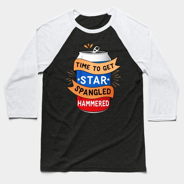 Time To Get Star Spangled Hammered 4th of July Baseball T-Shirt by Eugenex